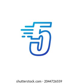 five 5 number dash fast quick digital mark line outline logo vector icon illustration