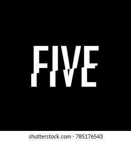 five, 5, number series in texts with inclined cut in vector and editable black color 