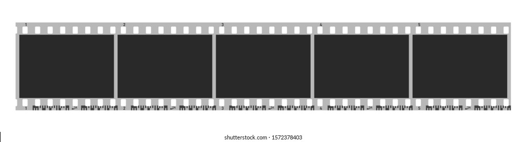 Five 5 photo camera blank frames. Retro 35 mm black and white camera filmstrip. Negative camera roll. Applicable as photo collage. Vector illustration