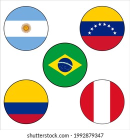 Five (5) Southern American Country Flag Circle vector icon set