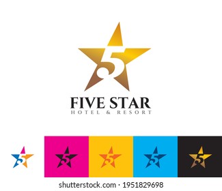 five 5 star sign as negative space inside golden star
