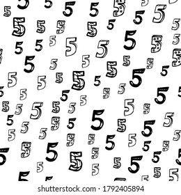 Five, 5. Vector seamless pattern with hand drawn numbers elements. Memphis geometric outline trendy modern style. 