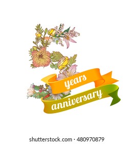 Five (5) years anniversary sign of floral digits