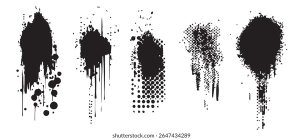 Cinco Abstractas texturas de salpicaduras de tinta negra para proyectos de diseño.