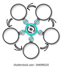 Five abstract circular text boxes and paragraph symbol