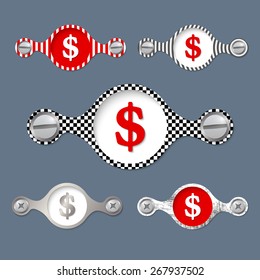 five abstract objects with pattern and dollar icon