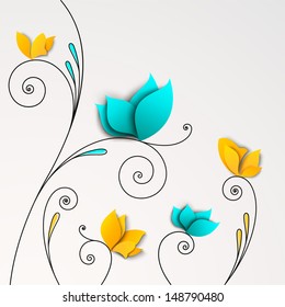 Five abstract paper flowers. FLoral background