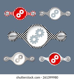 five abstract vector objects and a colored cogwheels