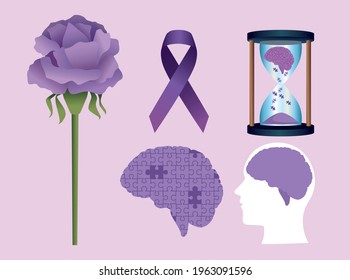 five alzheimer disease set icons
