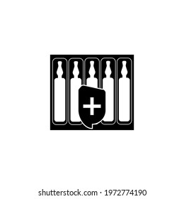 Five ampoules in a box and protection sign icon. Medical sign