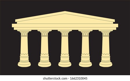 Five Ancient Building Pillars, Black Background
