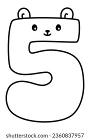 Five - Animal Font Number 5 with Beaty Ears on the top and Smiling Face on the Number for Birthday Party, Nursery, Center, and School