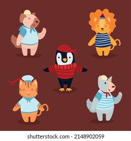 five animals sailors characters group