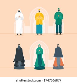 Five arabic moeslim people set in flat illustration 
