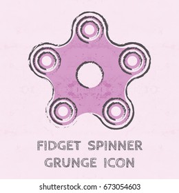 Five arms colored grunge fidget hand spinner monochrome icon. Toy for stress relief and improvement of attention span. Design element for banner, poster, t-shirt, sticker, flyer. Vector illustration.