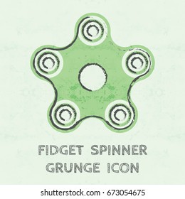 Five arms colored grunge fidget hand spinner monochrome icon. Toy for stress relief and improvement of attention span. Design element for banner, poster, t-shirt, sticker, flyer. Vector illustration.