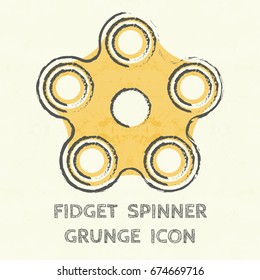 Five arms colored grunge fidget hand spinner monochrome icon. Toy for stress relief and improvement of attention span. Design element for banner, poster, t-shirt, sticker, flyer. Vector illustration.