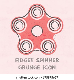 Five arms colored grunge fidget hand spinner monochrome icon. Toy for stress relief and improvement of attention span. Design element for banner, poster, t-shirt, sticker, flyer. Vector illustration.