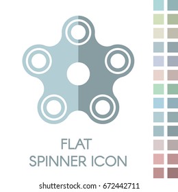 Five arms fidget hand spinner icon with the ability to change colors in flat style. Toy for stress relief and improvement of attention span. Design element for banner, poster. Vector illustration.