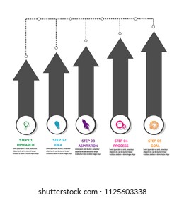 Five ARROW data chart template Web Modern creative element infographic,data timeline,template,element.diagram.chart data.workflow.marketing.processes option.isolated on white background.vector