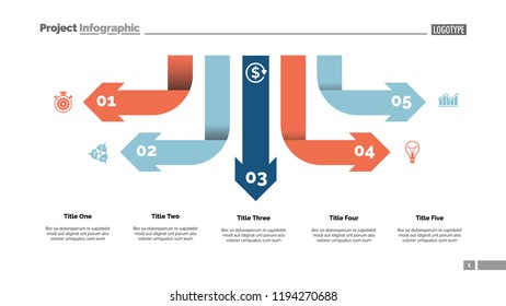 Five arrow infographic diagram. Option chart, diagram, infographics. Business data. Creative concept for presentation, project, report. Can be used for topics like management, teamwork, strategy.