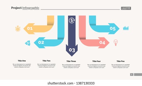 Five arrow infographic diagram. Option chart, diagram, infographics. Business data. Creative concept for presentation, project, report. Can be used for topics like management, teamwork, strategy.