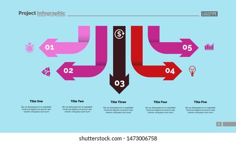 Five arrow infographic diagram. Option chart, diagram, infographics. Business data. Creative concept for presentation, project, report. Can be used for topics like management, teamwork, strategy.