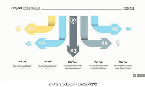 Five arrow infographic diagram. Option chart, diagram, infographics. Business data. Creative concept for presentation, project, report. Can be used for topics like management, teamwork, strategy.