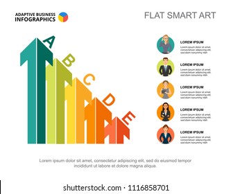 Five arrows financial process chart template for presentation. Vector illustration. Abstract elements of diagram, graph. Goal, banking, business or teamwork concept for infographic, report.