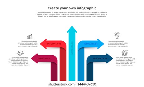 Five arrows infographic elements. Business template for presentation. Vector concept with 5 options or steps.