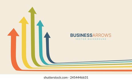 Five Arrows Moving Up Vintage Colors. Abstract Financial Chart with Uptrend Line Arrows Graph Go Up. Growth Business Revenue Invest Concept. Vector Illustration.