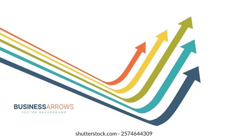 Five Arrows Moving Up Vintage Colors. Abstract Financial Chart with Uptrend Line Arrows Graph Go Up. Growth Business Revenue Invest Concept. Vector Illustration.