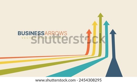 Five Arrows Moving Up Vintage Colors. Abstract Financial Chart with Uptrend Line Arrows Graph Go Up. Growth Business Revenue Invest Concept. Vector Illustration.