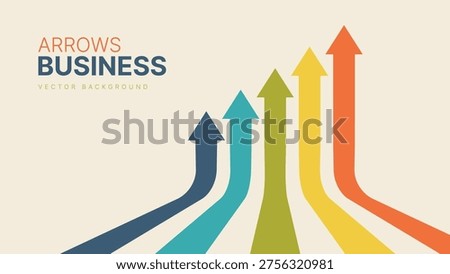 Five Arrows Moving Up in Vintage Colors. Abstract Financial Chart with Uptrend Line Arrows Graph Go Up. Growth Business Presentation Background. Vector Illustration.