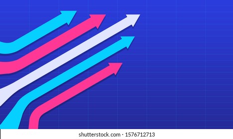 Five arrows pointing in a direction. Arrows showing increase. Vector illustration.
