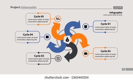 Five arrows process chart slide template. Business data. Point, diagram, design. Creative concept for infographic, presentation. Can be used for topics like management, production, training.