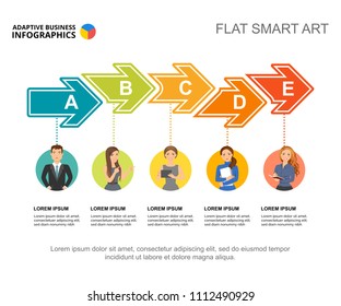 Five arrows process chart template. Business data. Abstract elements of diagram, graphic. Review, research, marketing or teamwork creative concept for infographic, project layout.