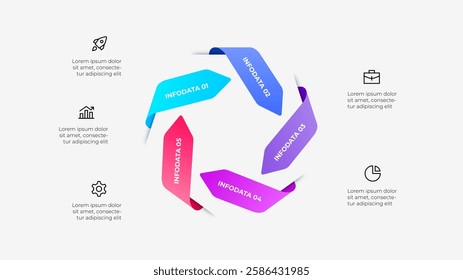 Five Arrows Steps Infographic Chart with Icons and Descriptive Text Layout