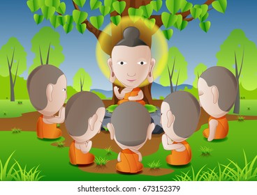 the five ascetics became followers of the Buddha.good for using in important day of Buddhism,vector illustration