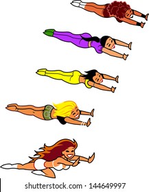 Five Assorted Sexy Flying Supermodel Female Superheroes