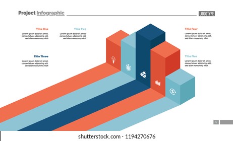 Five bar chart. Diagram, slide, template. Creative concept for infographics, presentation, project, report. Can be used for topics like business, marketing, strategy