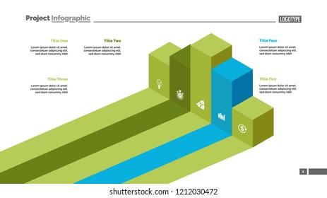 Five bar chart. Diagram, slide, template. Creative concept for infographics, presentation, project, report. Can be used for topics like business, marketing, strategy