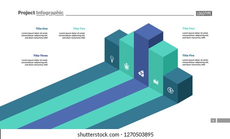 Five bar chart. Diagram, slide, template. Creative concept for infographics, presentation, project, report. Can be used for topics like business, marketing, strategy
