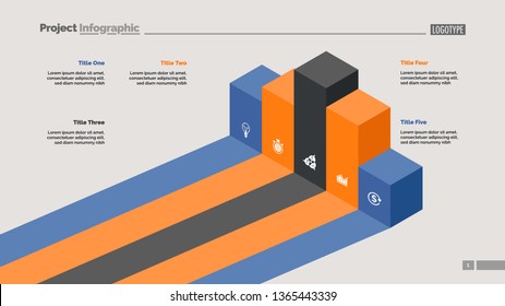 Five bar chart. Diagram, slide, template. Creative concept for infographics, presentation, project, report. Can be used for topics like business, marketing, strategy