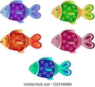Five beautiful colorful fish with a gradient