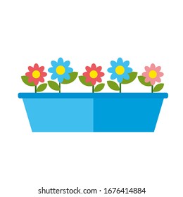 Cinco hermosas flores de margarita chamomile, en gran olla sobre fondo blanco. Ilustración vectorial. EPS 10