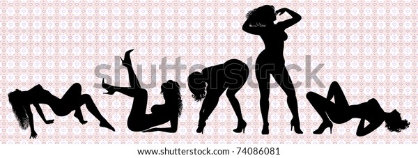 Five Beautiful Naked Women In Different Poses Silhouette Illustrator