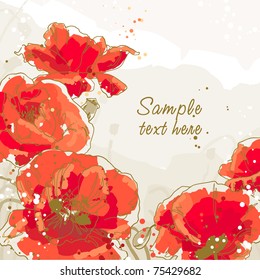 Five beautiful red poppy on textured background