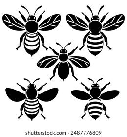 Five Bee vector silhouette art