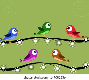 Five birds green